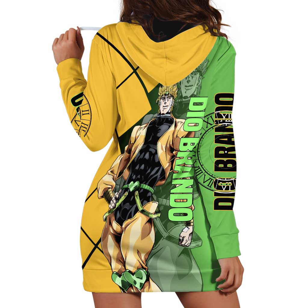 Dio Brando JoJo's Bizarre Adventure Hoodie Dress with The World Stand Pose and Villainous Power Design - The Mazicc
