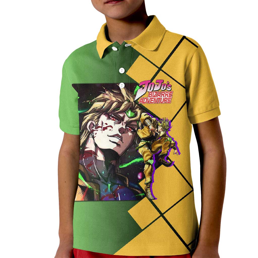 Dio Brando JoJo's Bizarre Adventure Kid Polo Shirt with The World Stand Pose and Villainous Power Design - The Mazicc