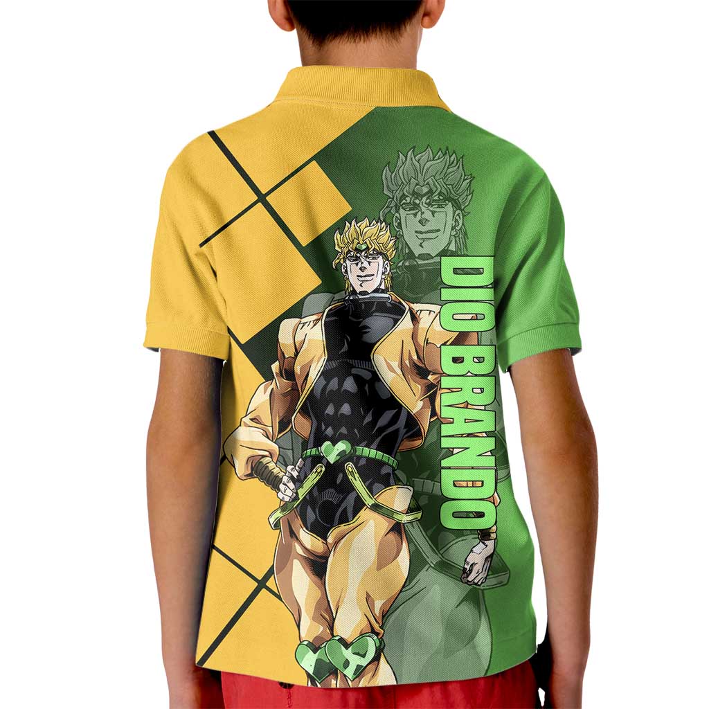 Dio Brando JoJo's Bizarre Adventure Kid Polo Shirt with The World Stand Pose and Villainous Power Design - The Mazicc