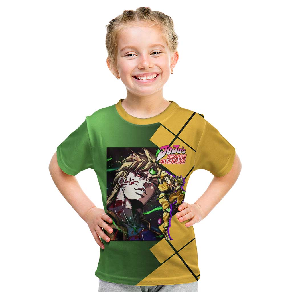 Dio Brando JoJo's Bizarre Adventure Kid T Shirt with The World Stand Pose and Villainous Power Design - The Mazicc