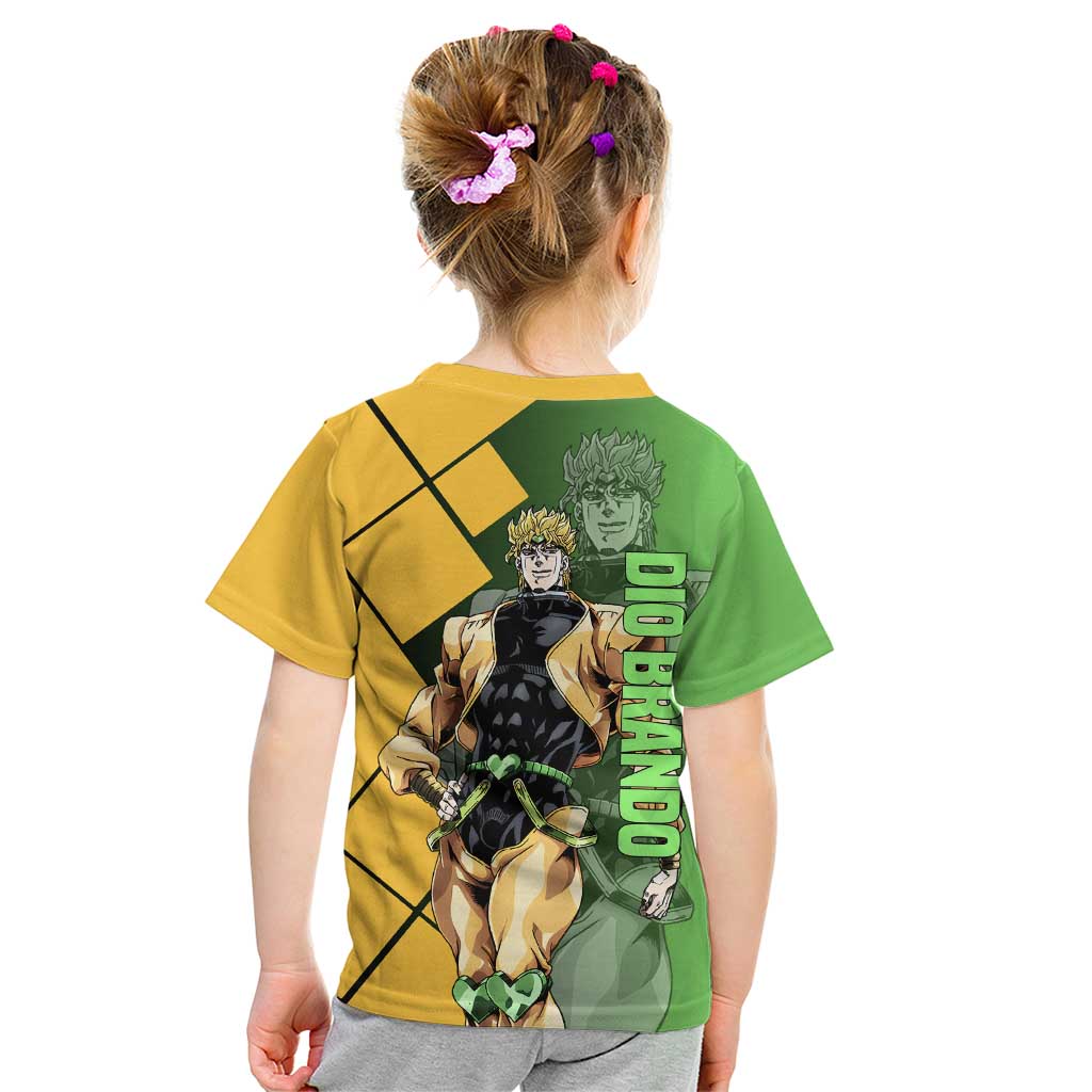 Dio Brando JoJo's Bizarre Adventure Kid T Shirt with The World Stand Pose and Villainous Power Design - The Mazicc