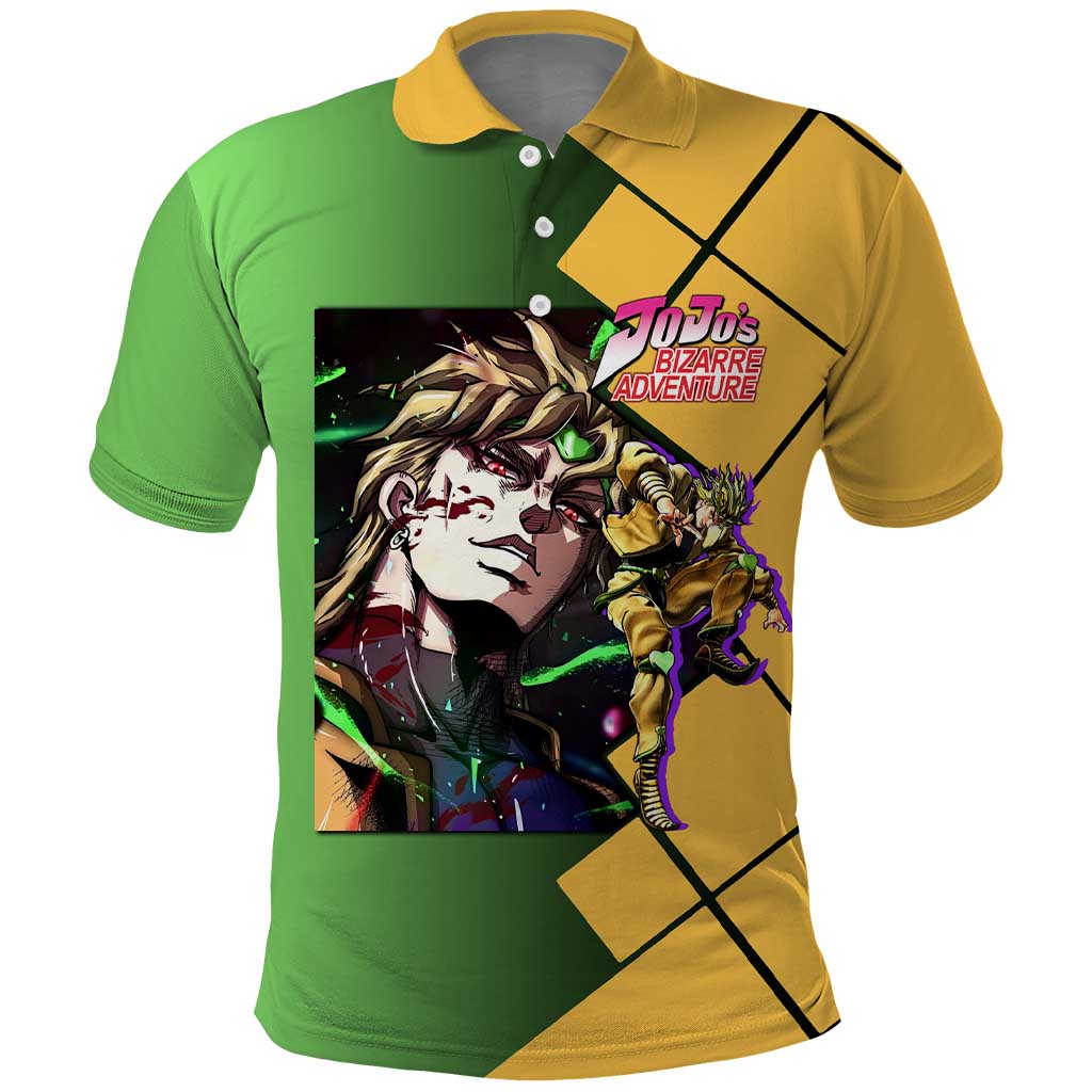 Dio Brando JoJo's Bizarre Adventure Polo Shirt with The World Stand Pose and Villainous Power Design - The Mazicc