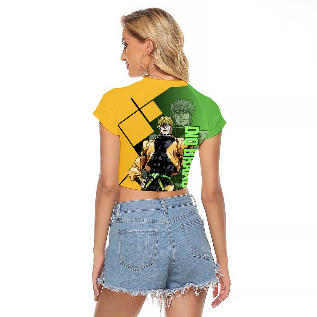Dio Brando JoJo's Bizarre Adventure Raglan Cropped T Shirt with The World Stand Pose and Villainous Power Design - The Mazicc