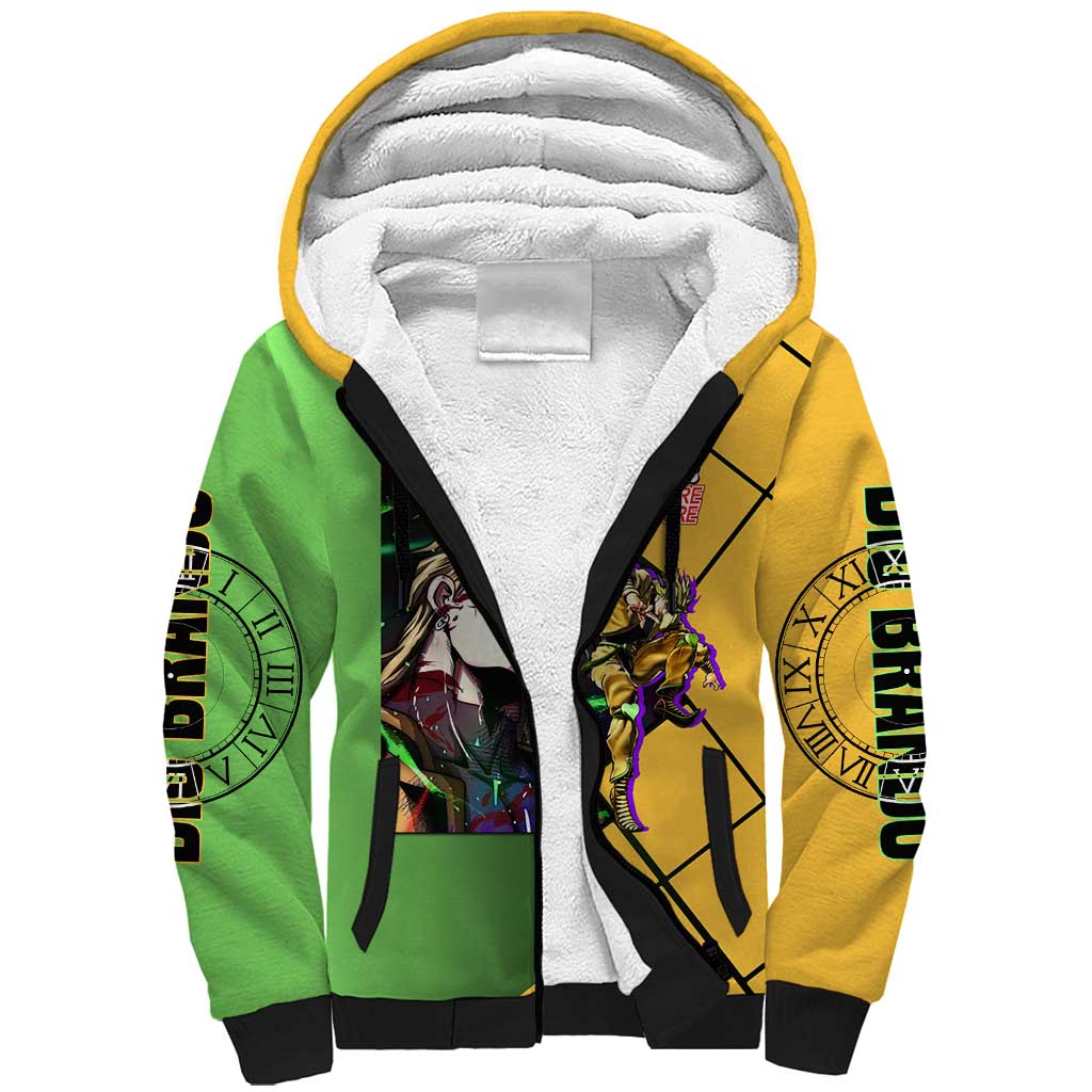 Dio Brando JoJo's Bizarre Adventure Sherpa Hoodie with The World Stand Pose and Villainous Power Design - The Mazicc