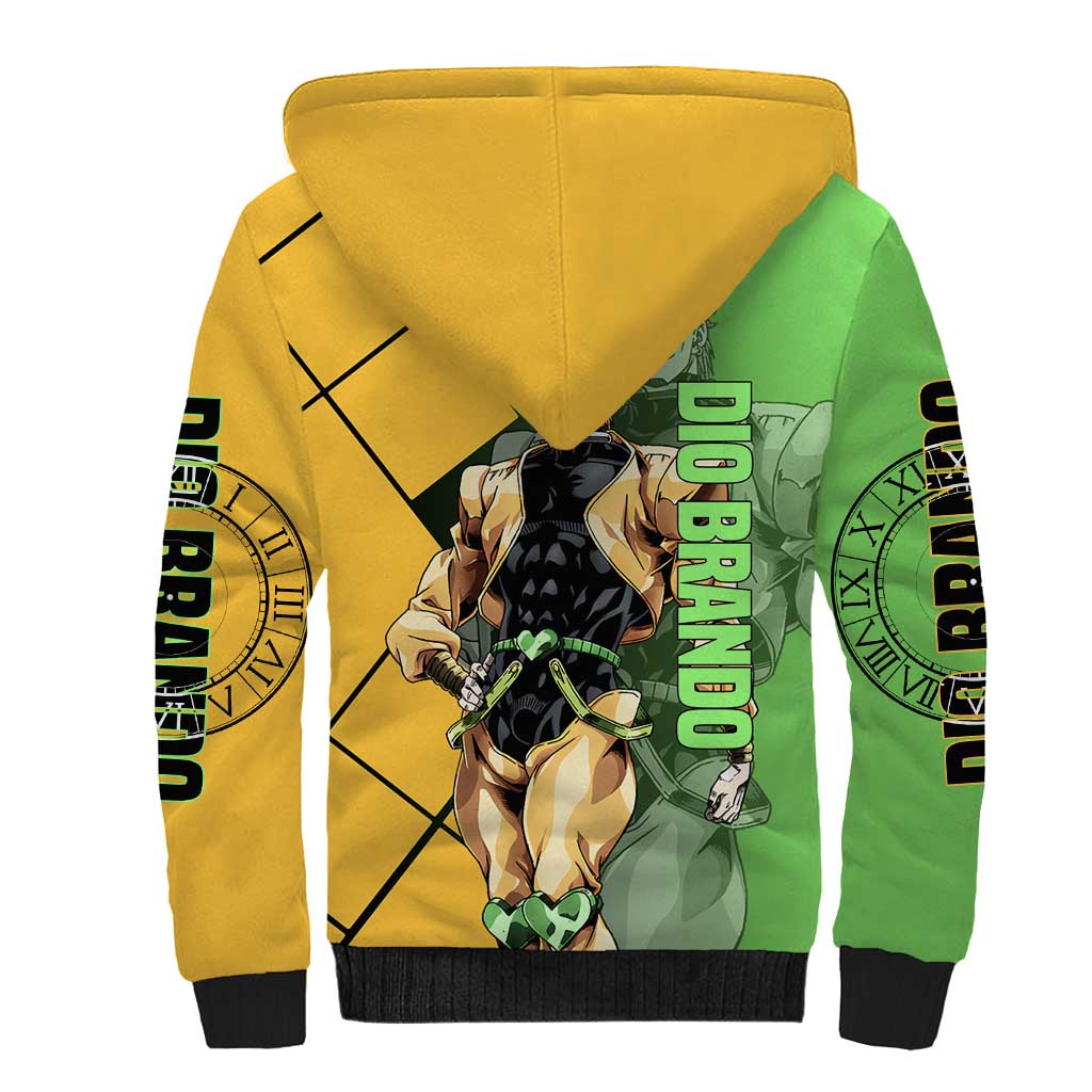 Dio Brando JoJo's Bizarre Adventure Sherpa Hoodie with The World Stand Pose and Villainous Power Design - The Mazicc