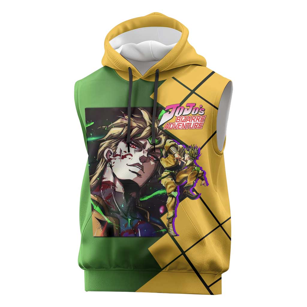 Dio Brando JoJo's Bizarre Adventure Sleeveless Hoodie with The World Stand Pose and Villainous Power Design - The Mazicc
