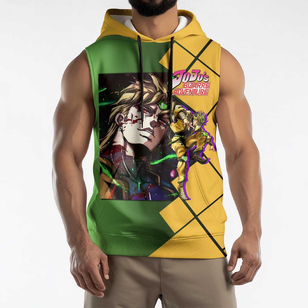Dio Brando JoJo's Bizarre Adventure Sleeveless Hoodie with The World Stand Pose and Villainous Power Design - The Mazicc
