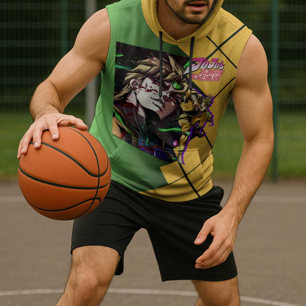 Dio Brando JoJo's Bizarre Adventure Sleeveless Hoodie with The World Stand Pose and Villainous Power Design - The Mazicc