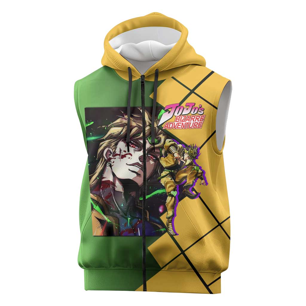 Dio Brando JoJo's Bizarre Adventure Sleeveless Zip Hoodie with The World Stand Pose and Villainous Power Design - The Mazicc