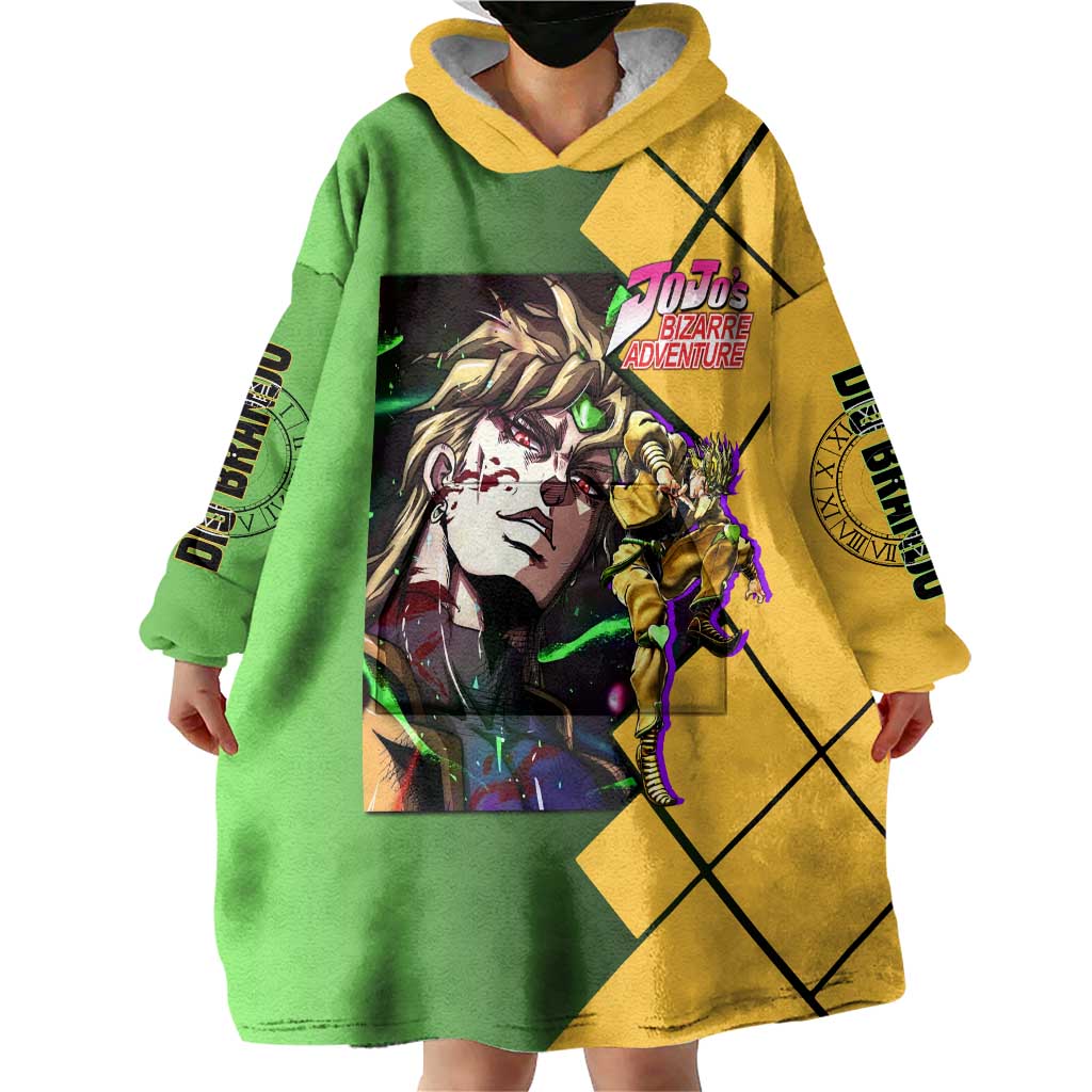 Dio Brando JoJo's Bizarre Adventure Wearable Blanket Hoodie with The World Stand Pose and Villainous Power Design - The Mazicc