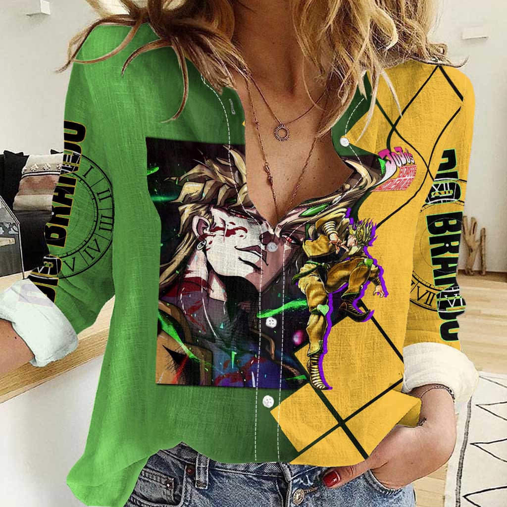 Dio Brando JoJo's Bizarre Adventure Women Casual Shirt with The World Stand Pose and Villainous Power Design - The Mazicc
