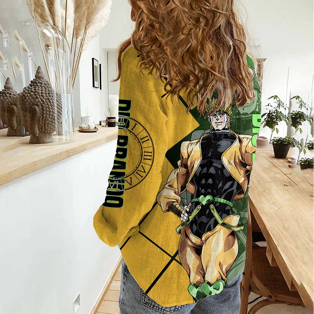 Dio Brando JoJo's Bizarre Adventure Women Casual Shirt with The World Stand Pose and Villainous Power Design - The Mazicc