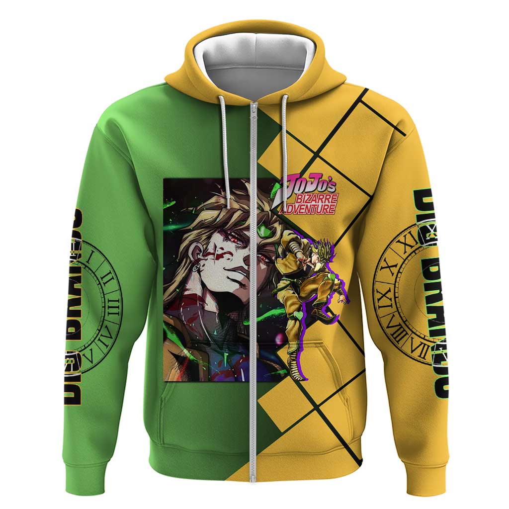 Dio Brando JoJo's Bizarre Adventure Zip Hoodie with The World Stand Pose and Villainous Power Design - The Mazicc