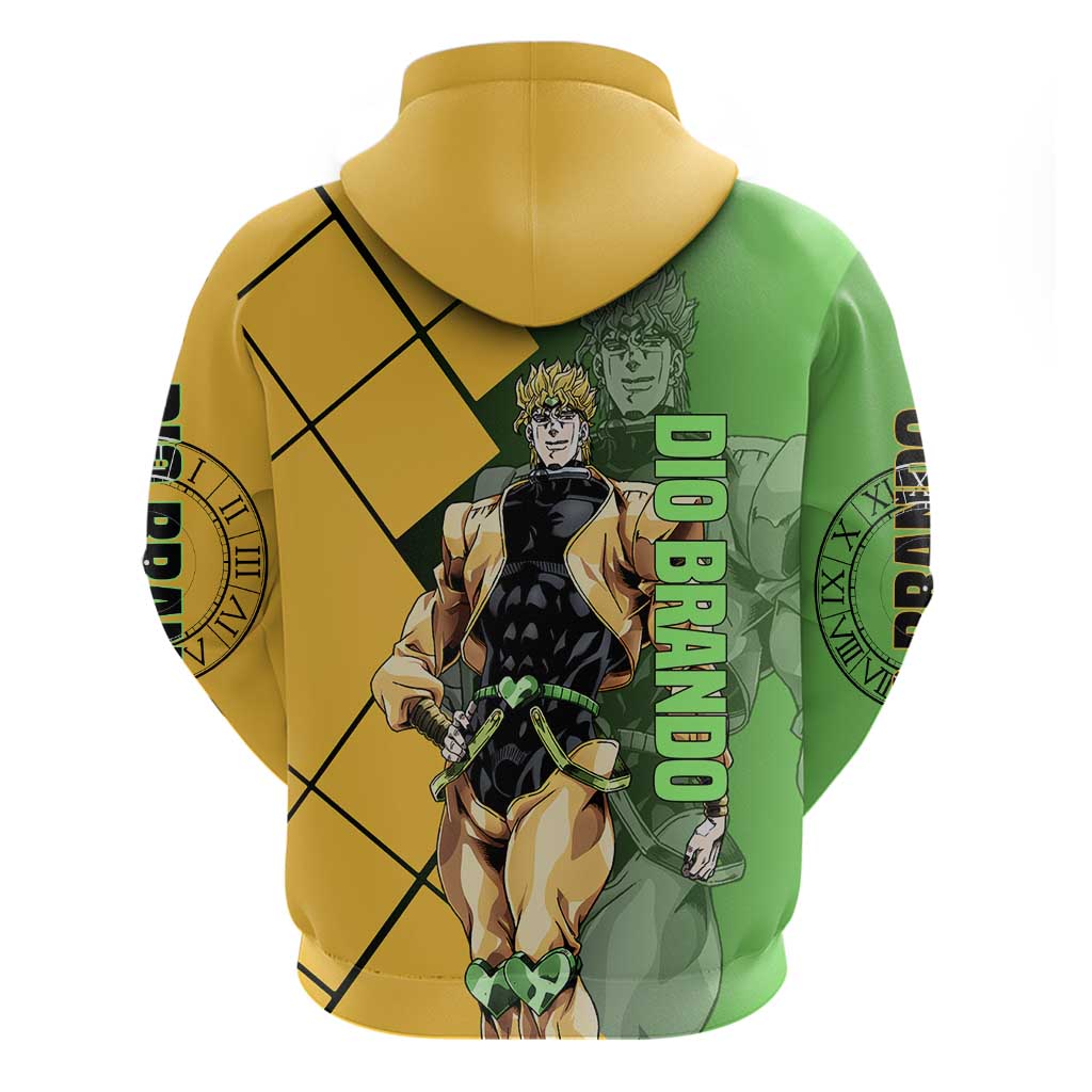 Dio Brando JoJo's Bizarre Adventure Zip Hoodie with The World Stand Pose and Villainous Power Design - The Mazicc
