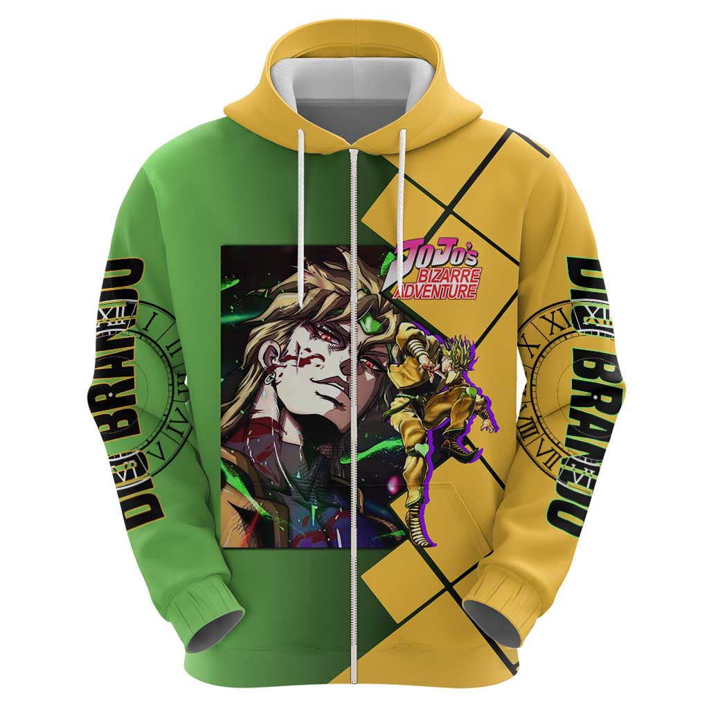 Dio Brando JoJo's Bizarre Adventure Zip Hoodie with The World Stand Pose and Villainous Power Design - The Mazicc