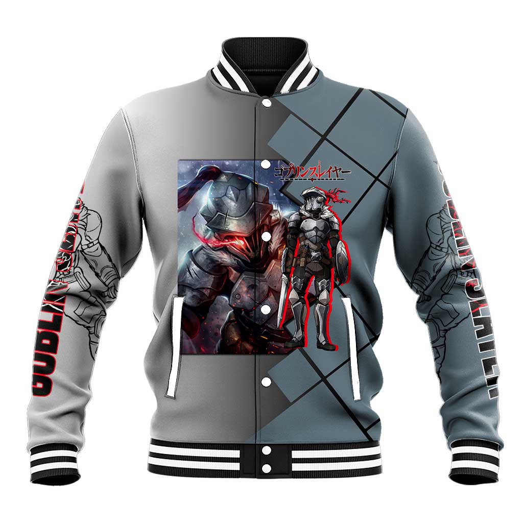 Goblin Slayer Goblin Slayer Baseball Jacket with Armor Clad Battle Pose and Dark Fantasy Design - The Mazicc