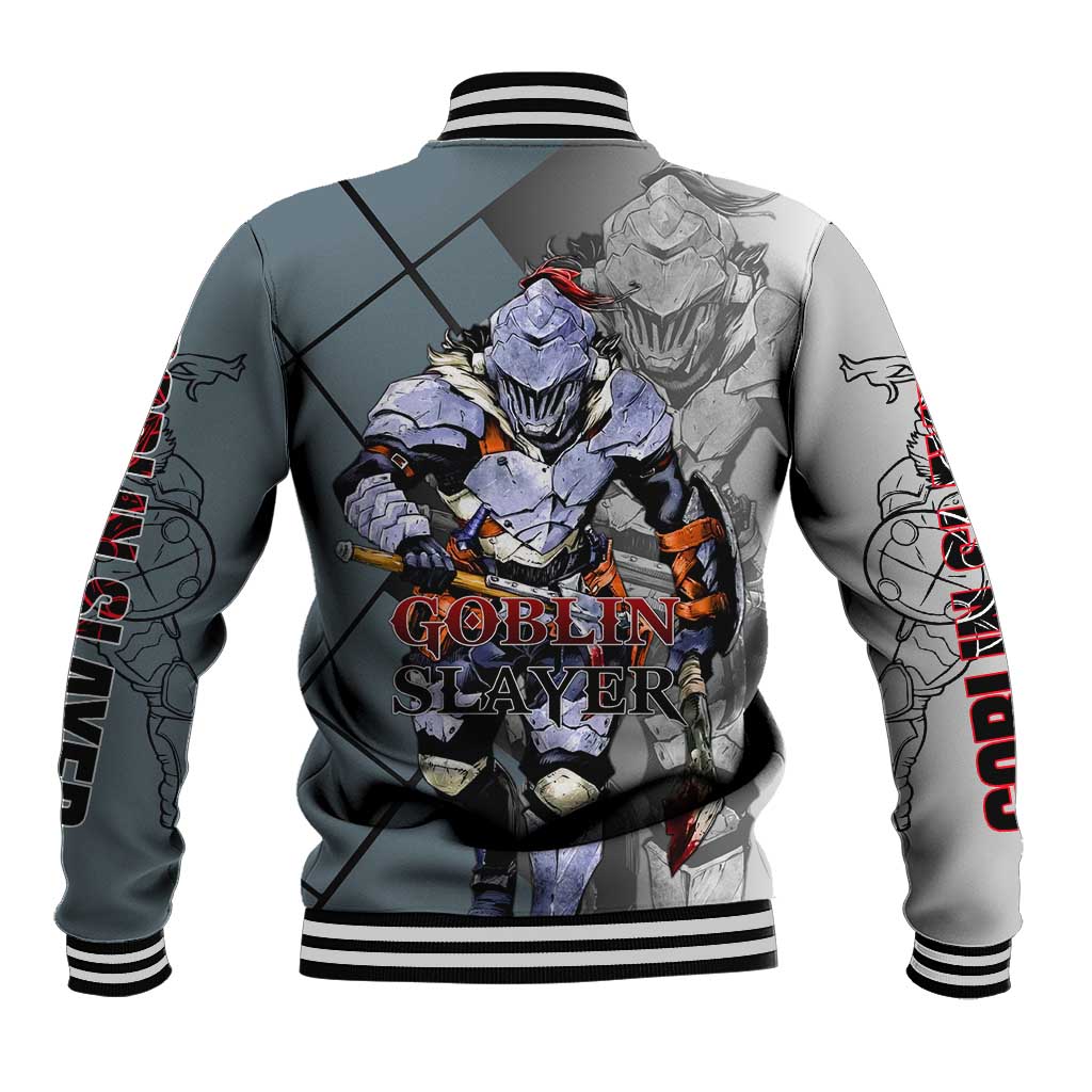 Goblin Slayer Goblin Slayer Baseball Jacket with Armor Clad Battle Pose and Dark Fantasy Design - The Mazicc