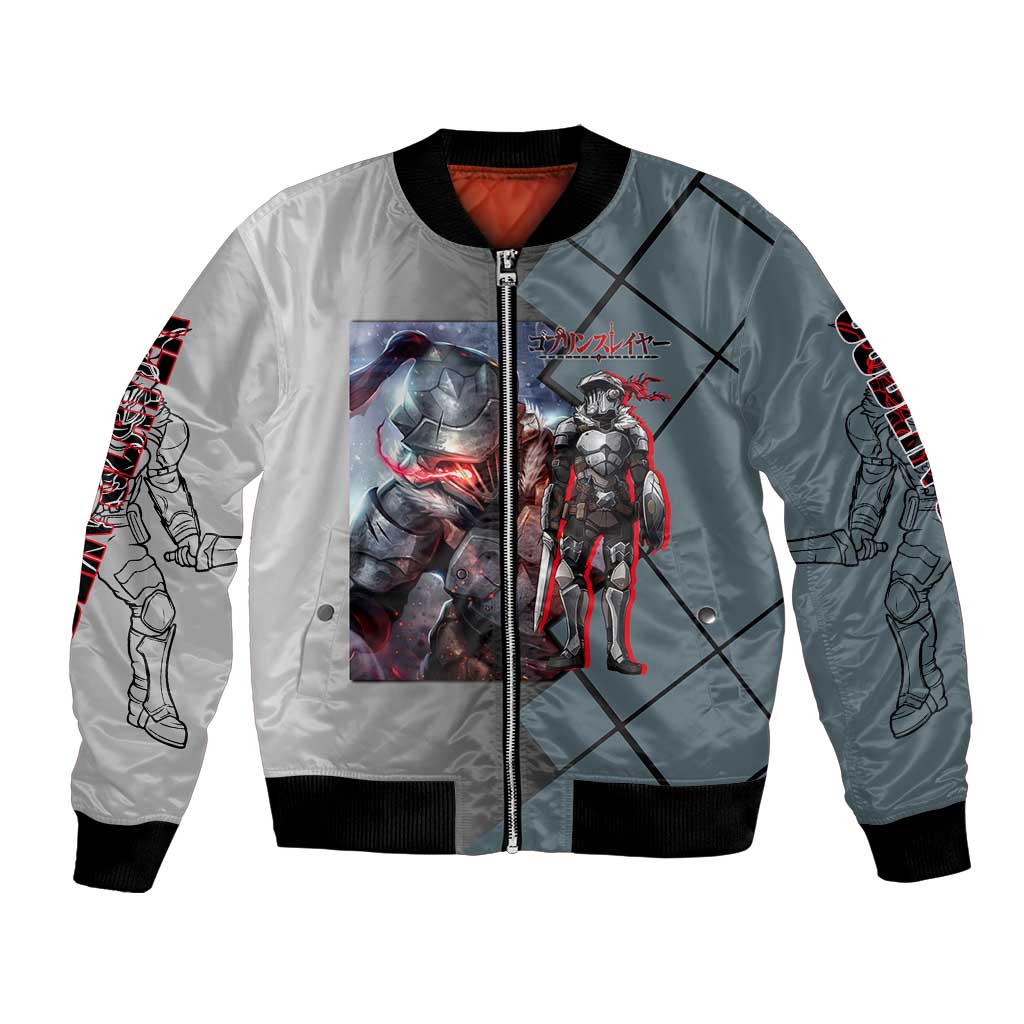 Goblin Slayer Goblin Slayer Bomber Jacket with Armor Clad Battle Pose and Dark Fantasy Design - The Mazicc
