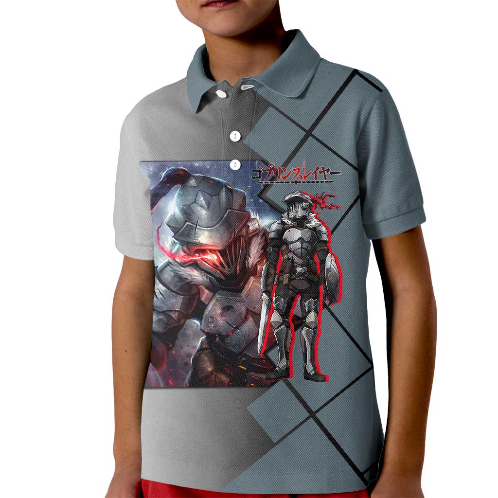 Goblin Slayer Goblin Slayer Kid Polo Shirt with Armor Clad Battle Pose and Dark Fantasy Design - The Mazicc