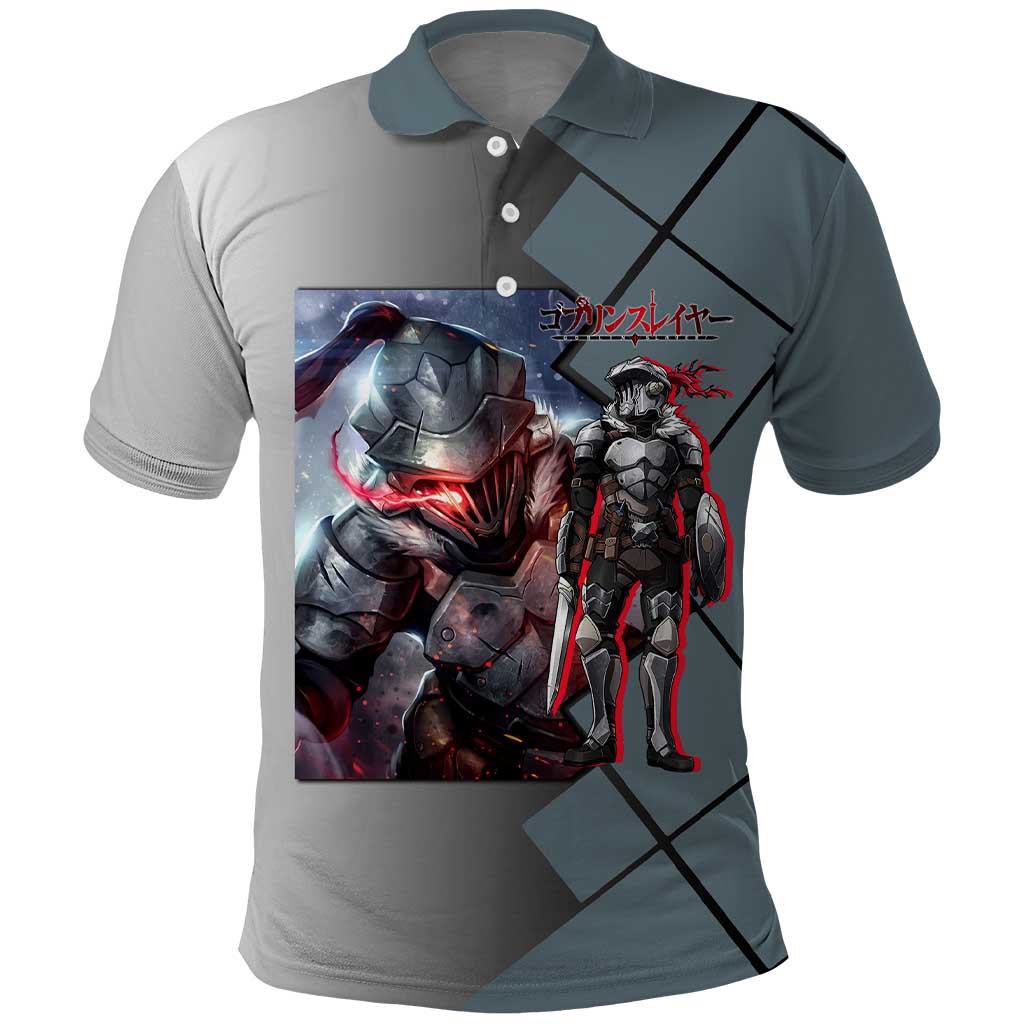 Goblin Slayer Goblin Slayer Polo Shirt with Armor Clad Battle Pose and Dark Fantasy Design - The Mazicc