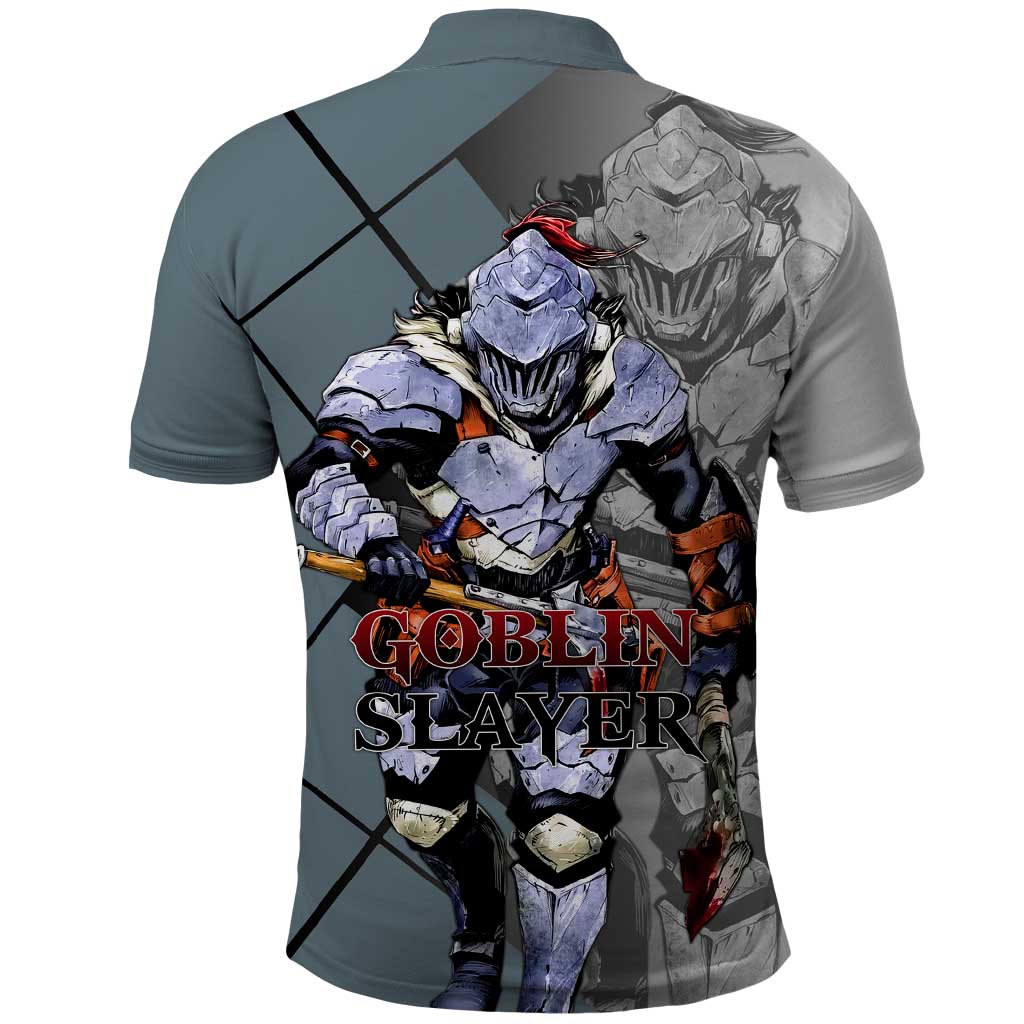 Goblin Slayer Goblin Slayer Polo Shirt with Armor Clad Battle Pose and Dark Fantasy Design - The Mazicc