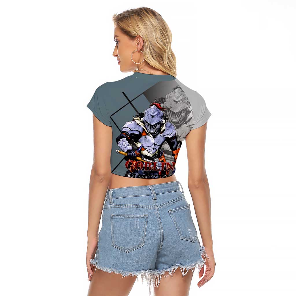 Goblin Slayer Goblin Slayer Raglan Cropped T Shirt with Armor Clad Battle Pose and Dark Fantasy Design - The Mazicc