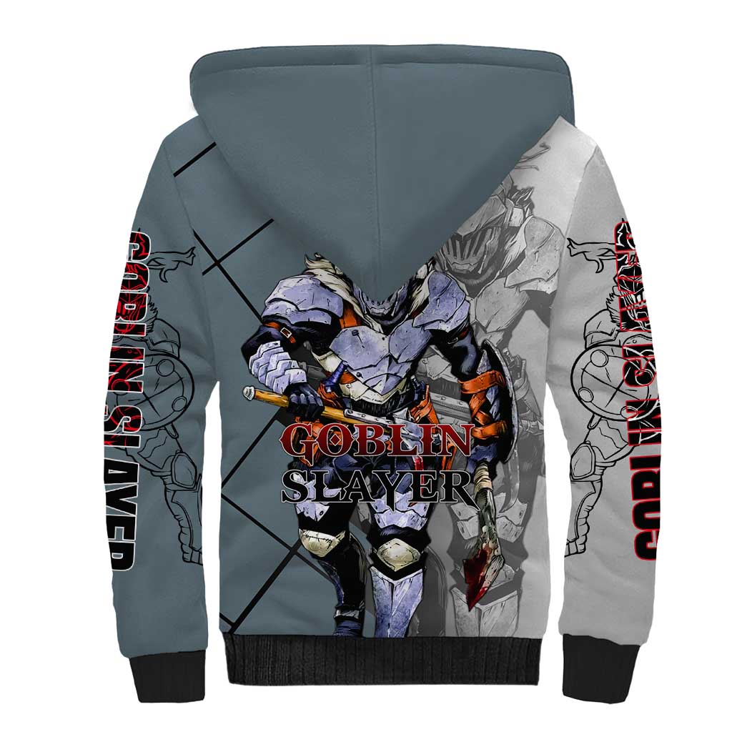 Goblin Slayer Goblin Slayer Sherpa Hoodie with Armor Clad Battle Pose and Dark Fantasy Design - The Mazicc