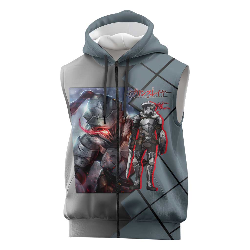 Goblin Slayer Goblin Slayer Sleeveless Zip Hoodie with Armor Clad Battle Pose and Dark Fantasy Design - The Mazicc
