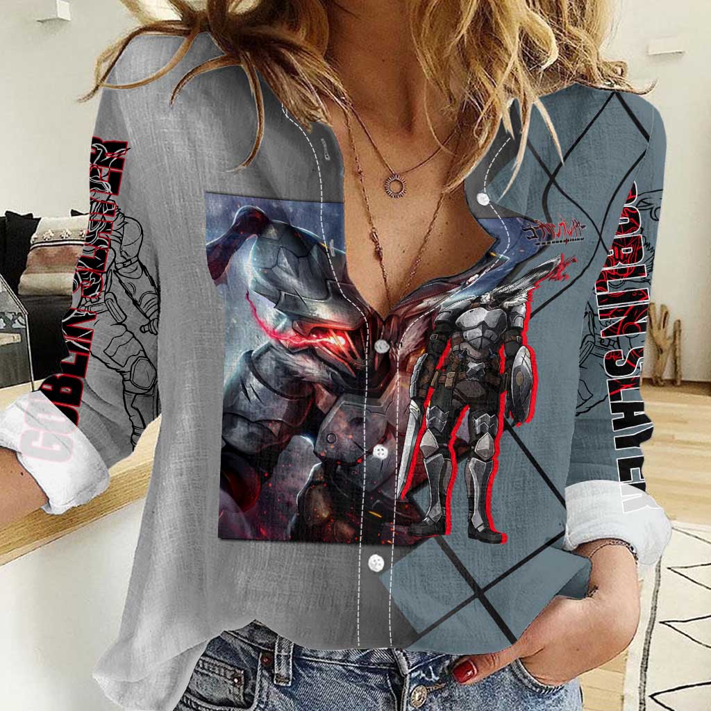 Goblin Slayer Goblin Slayer Women Casual Shirt with Armor Clad Battle Pose and Dark Fantasy Design - The Mazicc