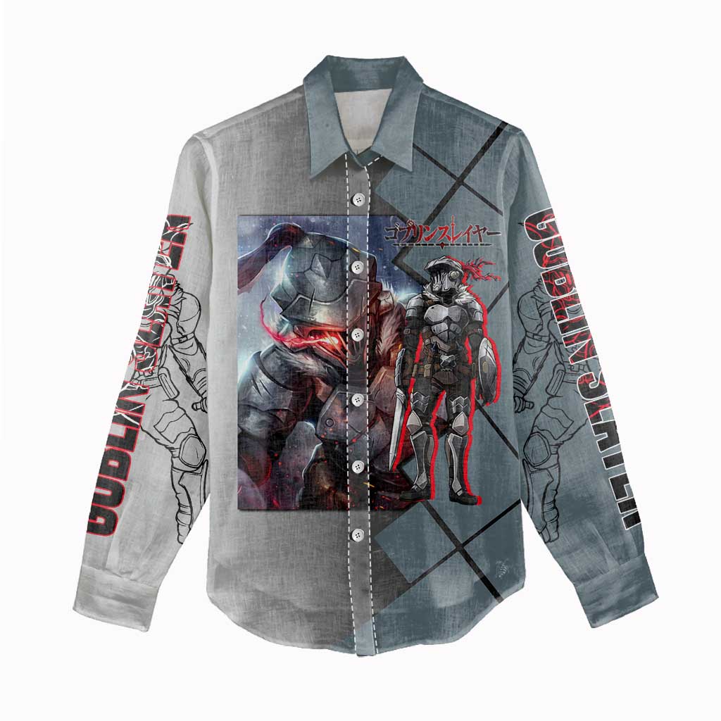 Goblin Slayer Goblin Slayer Women Casual Shirt with Armor Clad Battle Pose and Dark Fantasy Design - The Mazicc