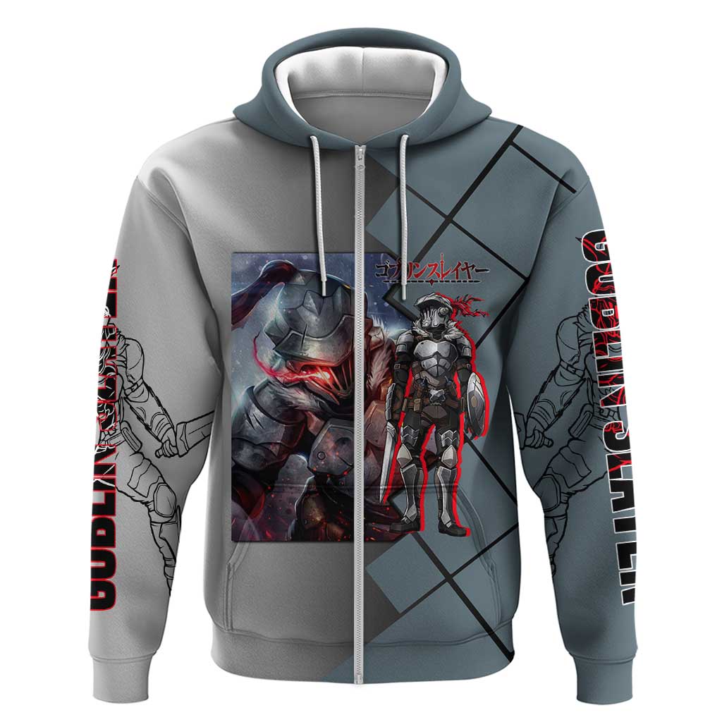 Goblin Slayer Goblin Slayer Zip Hoodie with Armor Clad Battle Pose and Dark Fantasy Design - The Mazicc