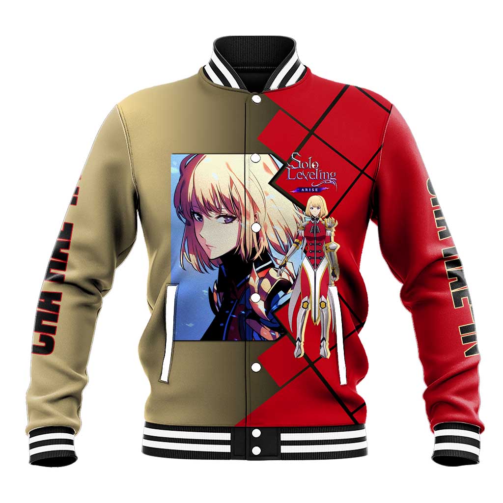 Cha Hae-In Solo Leveling Baseball Jacket with Combat Pose and Intense Action Design - The Mazicc