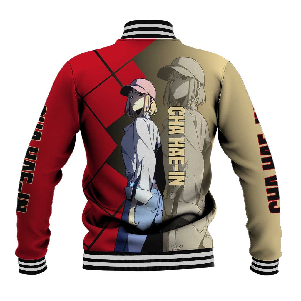 Cha Hae-In Solo Leveling Baseball Jacket with Combat Pose and Intense Action Design - The Mazicc