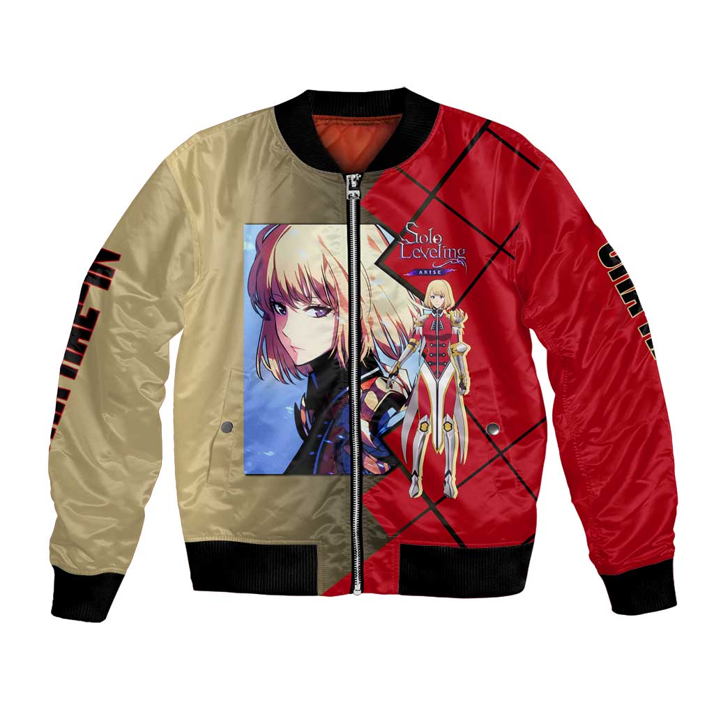 Cha Hae-In Solo Leveling Bomber Jacket with Combat Pose and Intense Action Design - The Mazicc