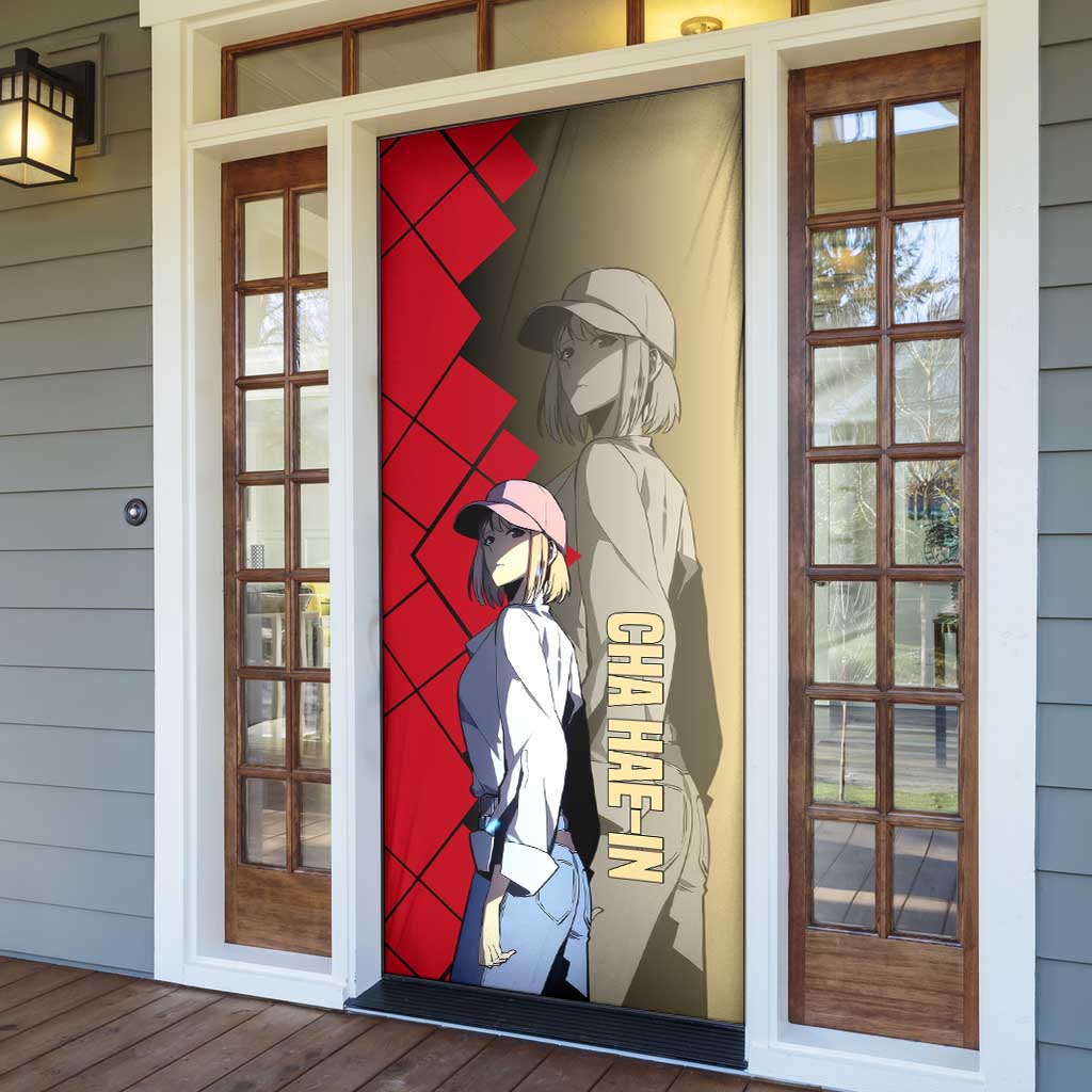 Cha Hae-In Solo Leveling Door Cover with Combat Pose and Intense Action Design - The Mazicc