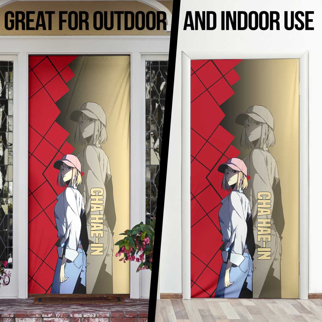 Cha Hae-In Solo Leveling Door Cover with Combat Pose and Intense Action Design - The Mazicc