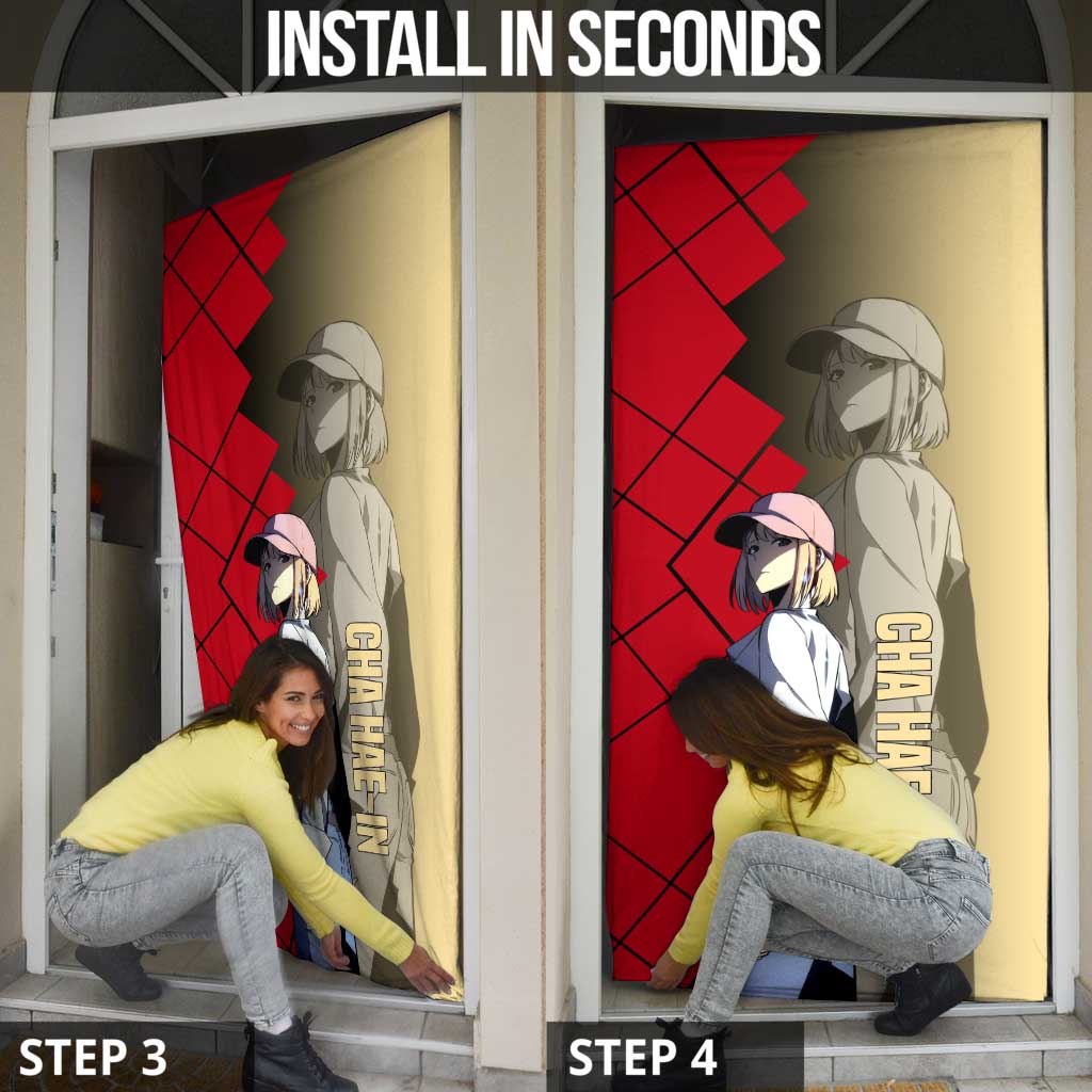 Cha Hae-In Solo Leveling Door Cover with Combat Pose and Intense Action Design - The Mazicc