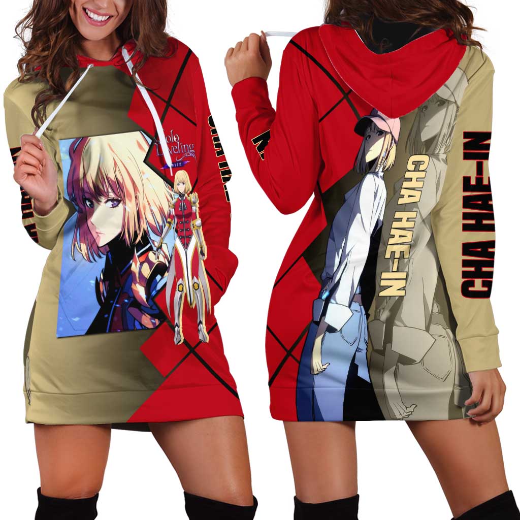 Cha Hae-In Solo Leveling Hoodie Dress with Combat Pose and Intense Action Design - The Mazicc