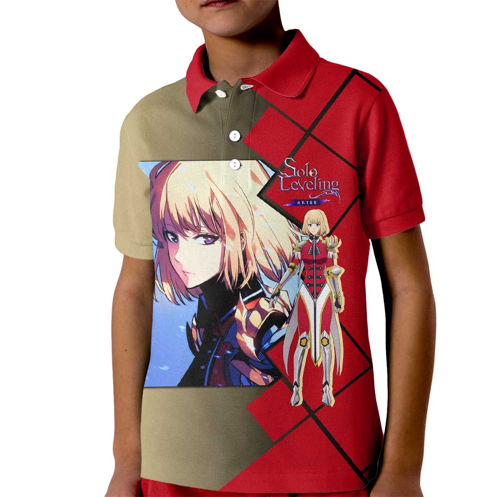 Cha Hae-In Solo Leveling Kid Polo Shirt with Combat Pose and Intense Action Design - The Mazicc