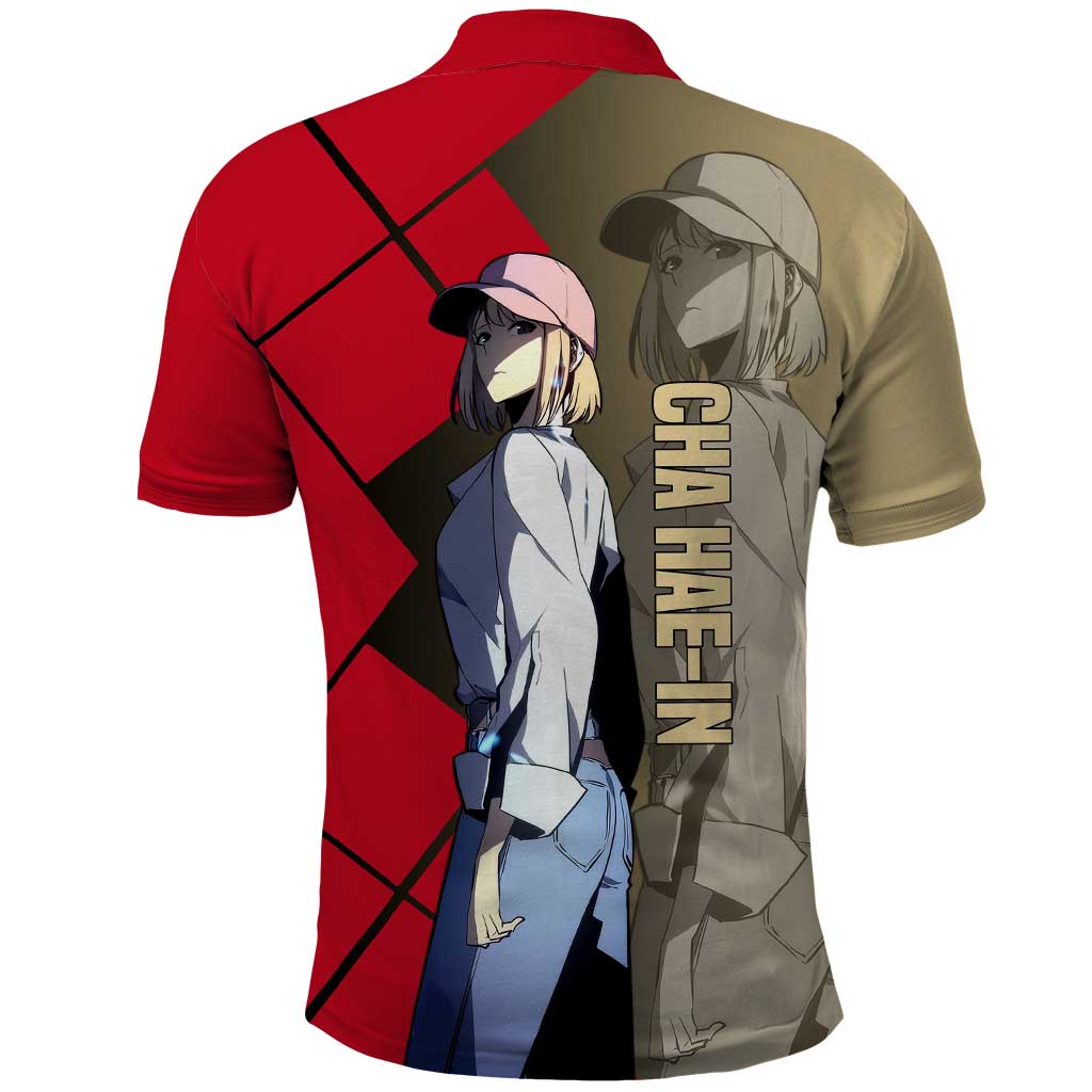 Cha Hae-In Solo Leveling Polo Shirt with Combat Pose and Intense Action Design - The Mazicc
