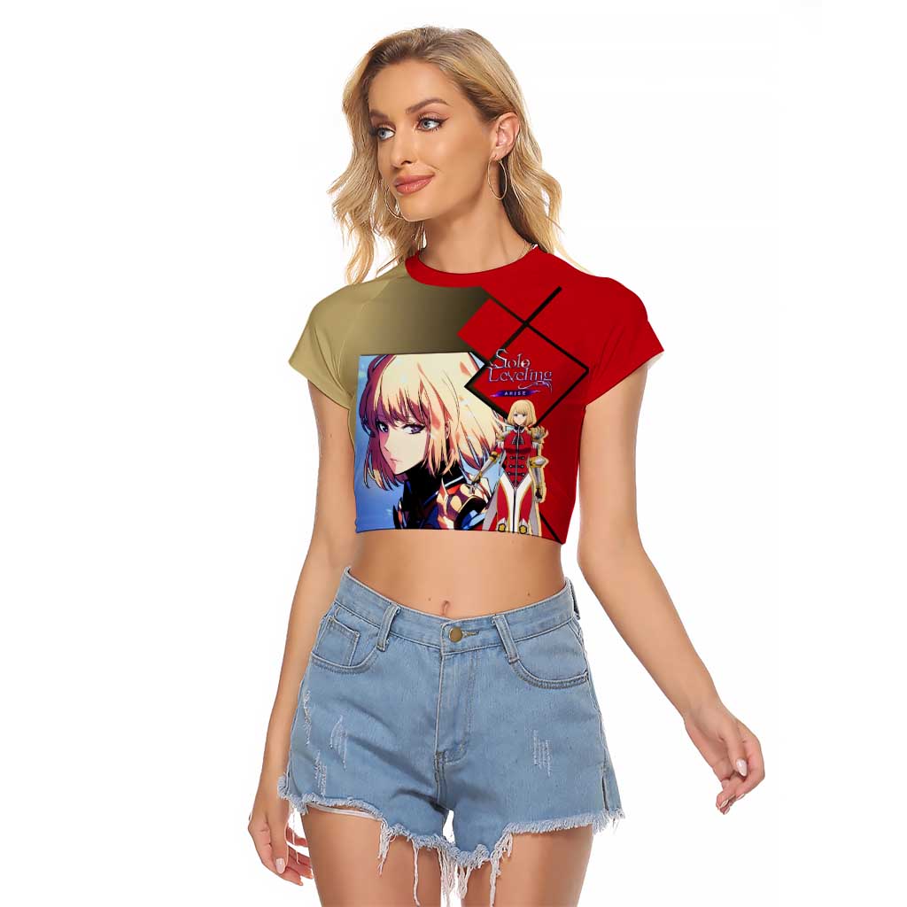 Cha Hae-In Solo Leveling Raglan Cropped T Shirt with Combat Pose and Intense Action Design - The Mazicc