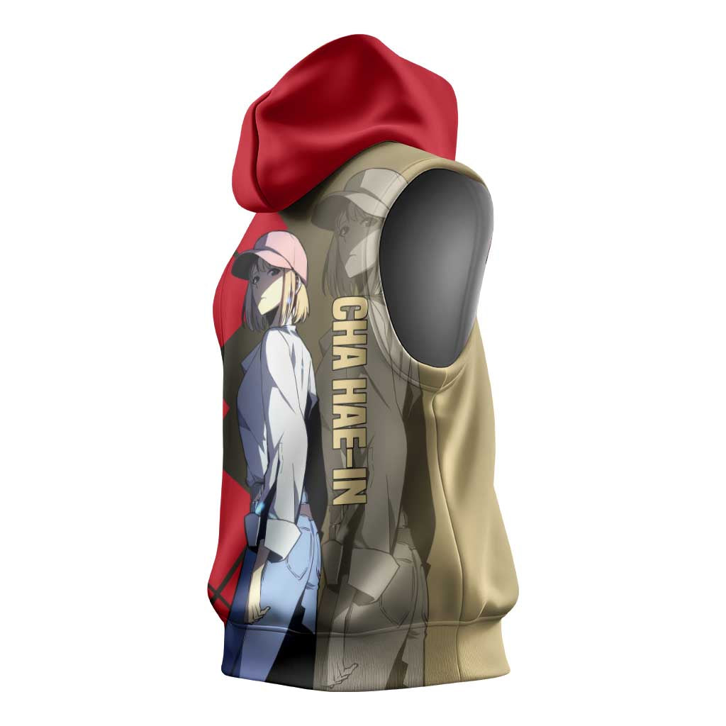 Cha Hae-In Solo Leveling Sleeveless Hoodie with Combat Pose and Intense Action Design - The Mazicc