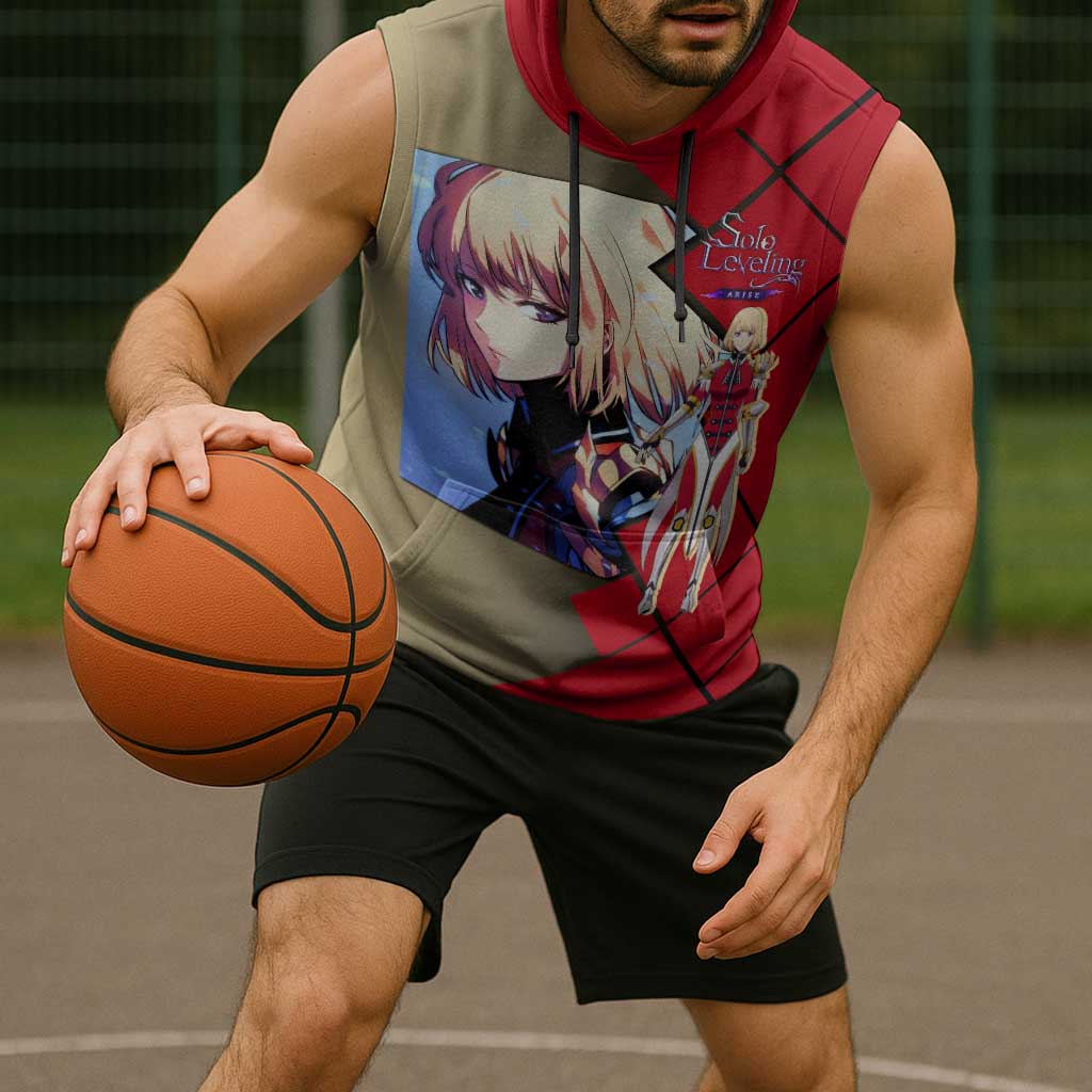 Cha Hae-In Solo Leveling Sleeveless Hoodie with Combat Pose and Intense Action Design - The Mazicc