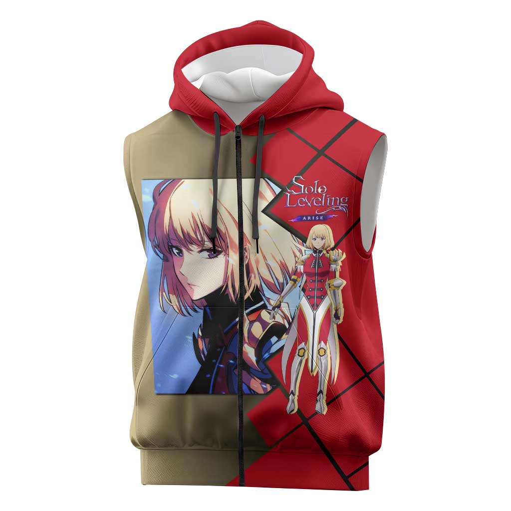 Cha Hae-In Solo Leveling Sleeveless Zip Hoodie with Combat Pose and Intense Action Design - The Mazicc