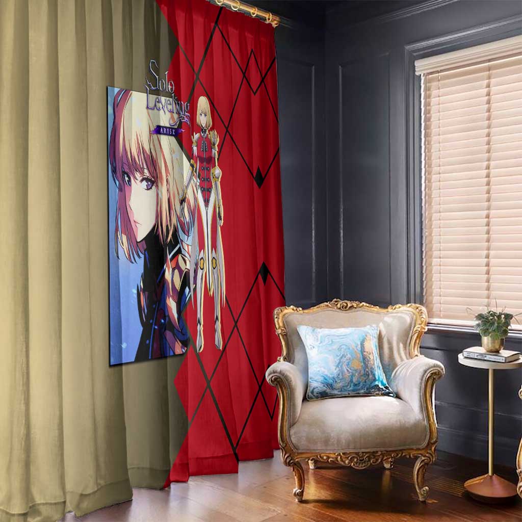 Cha Hae-In Solo Leveling Window Curtain with Combat Pose and Intense Action Design - The Mazicc