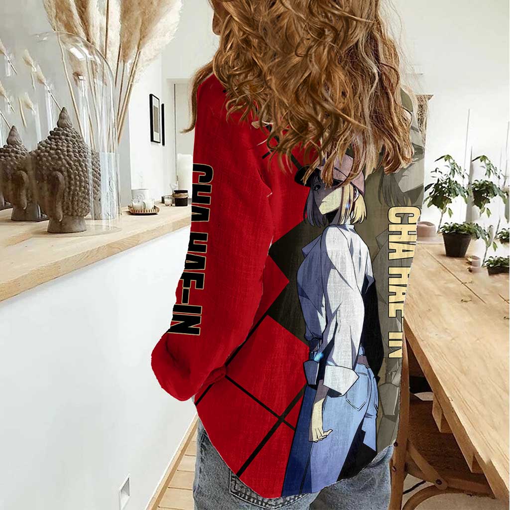 Cha Hae-In Solo Leveling Women Casual Shirt with Combat Pose and Intense Action Design - The Mazicc