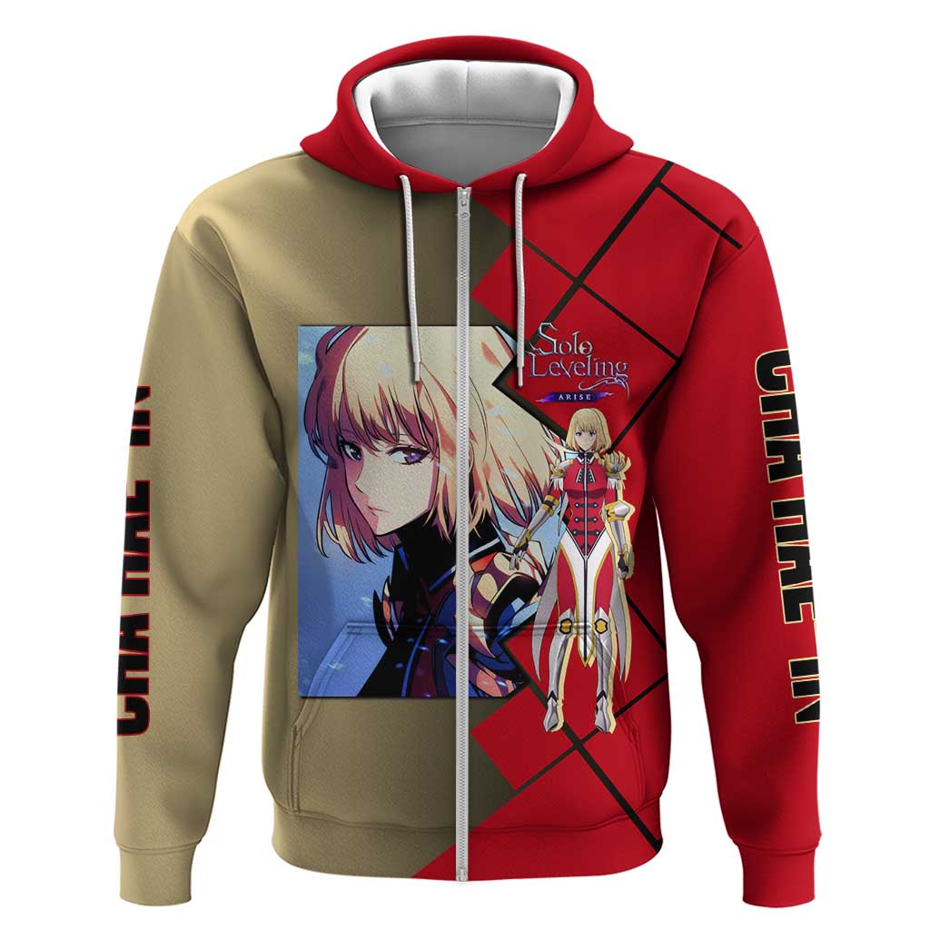 Cha Hae-In Solo Leveling Zip Hoodie with Combat Pose and Intense Action Design - The Mazicc