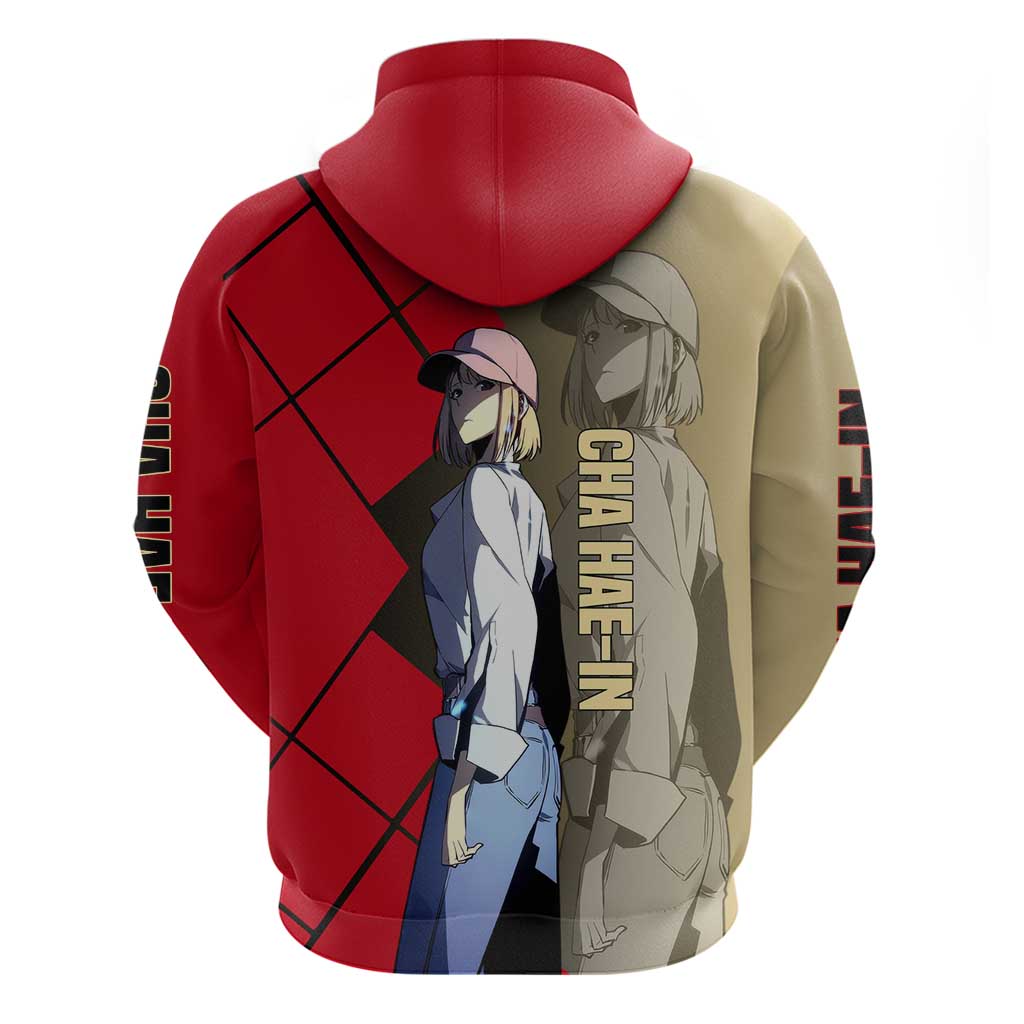 Cha Hae-In Solo Leveling Zip Hoodie with Combat Pose and Intense Action Design - The Mazicc