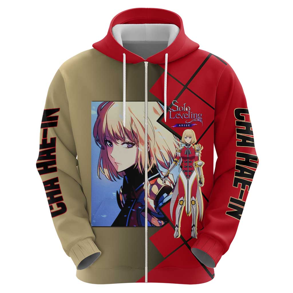Cha Hae-In Solo Leveling Zip Hoodie with Combat Pose and Intense Action Design - The Mazicc