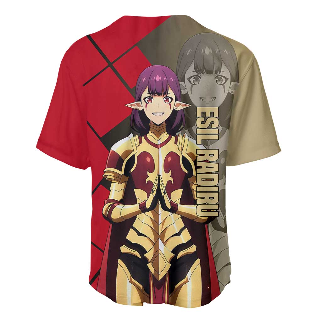 Esil Radiru Solo Leveling Baseball Jersey with Shadow Power Pose and Dark Fantasy Action Design - The Mazicc